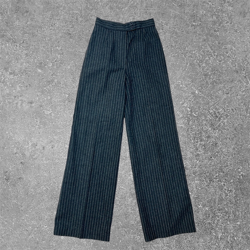 Vintage Pinstripe Wide Leg Trousers Women 25x32 Charcoal Grey‎ High Rise Pleated
